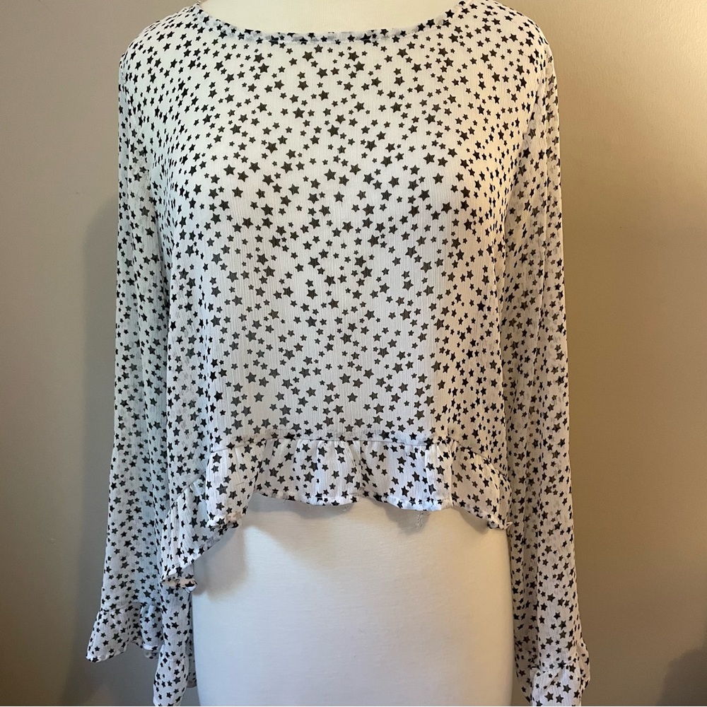 Wild Fable sheer bell sleeve crop top with low strappy back, excellent condition